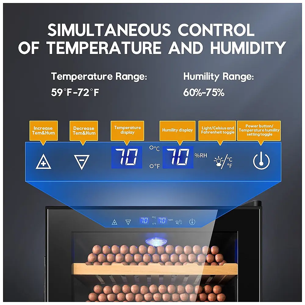 Humidor Elétrico Tylza FM70CH Preto 70L com Controle Temperatura e Umidade 115V — foto 2