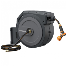 Mangueira de Jadim 27M com Enrolador Retrátil, Rebobinamento Automático e Giratório de 180, Giraffe AW405, Cinza Escuro