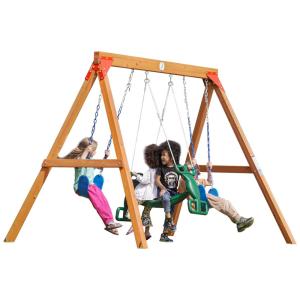 Conjunto de Balanços para Playground Dolphin Playground T, Madeira Cedro, Estrutura Triangular Estável, 2 Balanços de Cinto + 1 Balanço