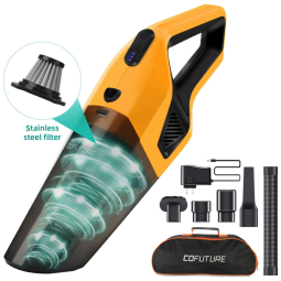 Aspirador Portátil Cofuture Sem FIo Uso Úmido e Seco Bateria Recarregável Filtro de Aço Lavável, Amarelo