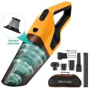 Aspirador Portátil Cofuture Sem FIo Uso Úmido e Seco Bateria Recarregável Filtro de Aço Lavável, Amarelo