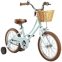 Retrospectiva Bicicleta Infantil Retrô com Rodas de Treinamento, Cesta e Sino, 4 a 6 anos, Verde