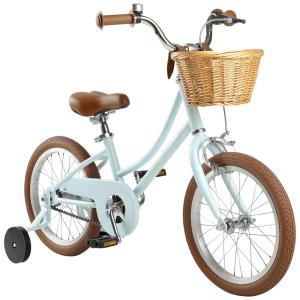Retrospectiva Bicicleta Infantil Retrô com Rodas de Treinamento, Cesta e Sino, 4 a 6 anos, Verde