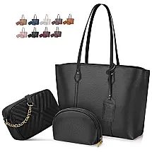 Nubily Conjunto de Bolsas Femininas em Couro Sintético, 3 Unidades, Preta