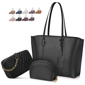 Nubily Conjunto de Bolsas Femininas em Couro Sintético, 3 Unidades, Preta