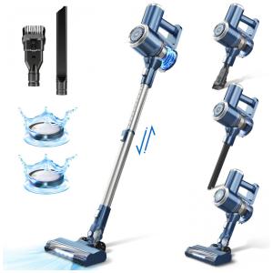 Aspirador de Pó sem Fio com Acessórios Ideal para Pets, 110v, PRETTYCARE W200 cordless vacuum with LED display, Azul