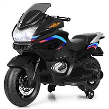 Moto Elétrica Infantil a Bateria 12V com Rodas de Treinamento e Luz LED, HONEY JOY, Preta
