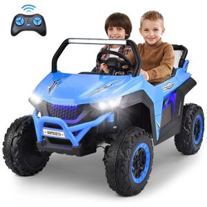 Carro Elétrico Infantil OLAKIDS a Bateria 24V e 2 Assentos com 2 Velocidades, Freio e Suspensão, Azul