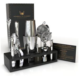 Kit Bn Profissional 11 Peças em Aço Inoxidável com Suporte e Livro de Receitas, HIGHBALL CHASER, Prateado