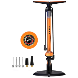 Bomba de Piso Ergonômica para Bicicleta com Medidor e Válvula Inteligente 170 PSI, GOBKO, Laranja