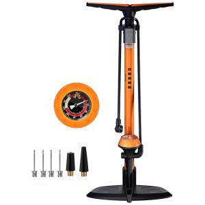 Bomba de Piso Ergonômica para Bicicleta com Medidor e Válvula Inteligente 170 PSI, GOBKO, Laranja