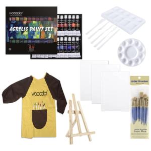 Kit de Pintura Conjunto Artístico com 46 Peças, Inclui 24 Tintas, WOOCOLOR, Preto