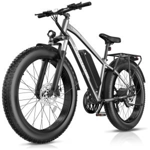 Bicicleta Elétrica Funhang EB-S1 26" Cinza Prata | Motor 1000W, Bateria 48V 13Ah, 7 Velocidades, 5 Modos de Condução