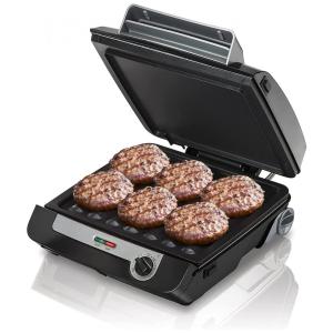 Churrasqueira Grill Elétrica até 6 Porções em Aço Inoxidável e Revestimento Antiaderente, 110V 1400W, Nozaya, Preta