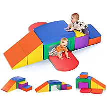 Blocos de Espuma Lischwert para Crianças, Brinquedo de Escalada Interno com Escorregador, Escadas e Rampas, 6 Peças Coloridas.