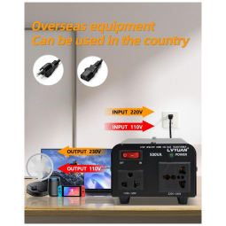 Transformador Conversor de Voltagem LVYUAN 500W Preto Step Up/Down 110-120V/220-240V com Tomada US e Universal VTUS-500 120V