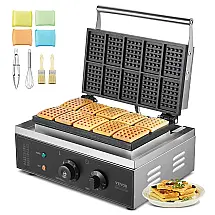 Máquina de Waffle VEVOR HT-10 Prata 10 Waffles Retangular Antiaderente Controle de Temperatura 110V