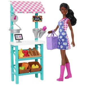 Boneca Barbie Carreiras e Playset, Tema de Fazenda com Boneca Moda Morena, Móveis e Acessórios