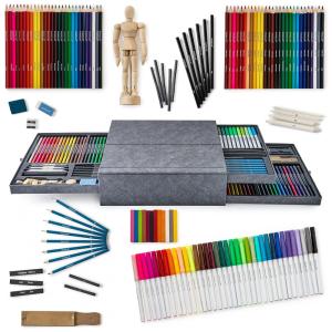 Kit de Pintura Artists Loft com 140 Peças e Caixa de madeira Portátil, Cinza