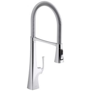 Torneira Cozinha Semi Profissional 3 em 1 com Pulverizador Pull Down, Kohler 22060-CP Graze, Cromo Polido