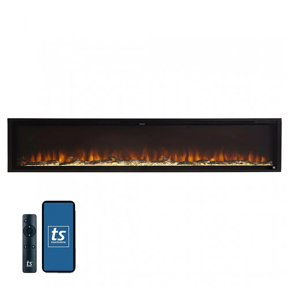 Lareira Elétrica de Embutir A48x251L com Controle Remoto e Chamas Multicolorida, 1500W, 110v, TOUCHSTONE, Preto