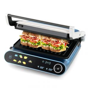 Happygrill 3 em 1 Panini Press Grill Elétrico Sanduicheira, 1200W Placa Dupla Antiaderente, Display LED, Controle de Temperatura