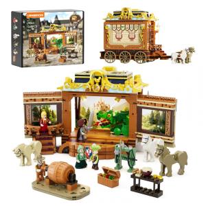 Medieval Troupe Carriage Lumibricks plástico modular com iluminação LED 1248 peças para montagem temática medieval
