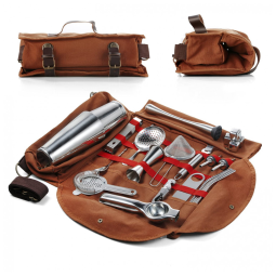 Kit Bartender Profissional 25 Peças em Aço Inoxidável com Estojo, Hyoank, Prata