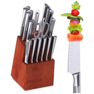 Conjunto de Facas LapEasy em Aço Inoxidável com Bloco de Bancada e Afiador Embutido, 15 Peças