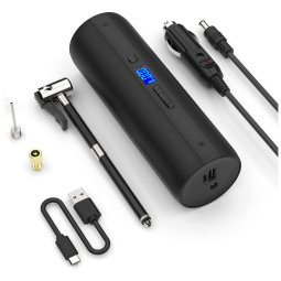 Compressor de Ar Elétrico Mini, 12V DC, 2000 mAH, 150 PSI, Digital LCD LED, CYCPLUS, Preto