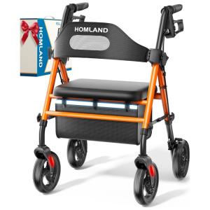 Andador Rollator Dobrável com Assento para Idosos, Rodas de 20cm, Suporta até 159 kg, Altura Ajustável - Conforto e Segurança para