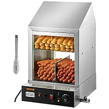 Máquina para Cachorro Quente Vaporizadora até 200 Salsichas e 42 Pães com Portas Deslizantes de Vidro e 2 Camadas, 110V 1200W, VEVOR, Prata