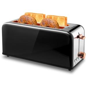 Torradeira 4 Fatias Aço Inoxidável com 6 Níveis de Tostagem e Bandeja de Migalhas Removível, 110V 1500W, Pukomc, Preta