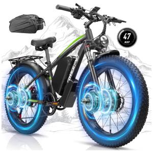 Bicicleta Elétrica Dual Motor Qweepei E2 5000W, Bateria removível de 52V 32Ah (1664Wh), Suspensão Dianteira e Traseira, Freios Hidráulicos