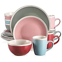 Aparelho de Jantar com 16 Peças em Cerâmica Faiança Incluindo Pratos e Bowls, Vancasso Seesami, Colorido