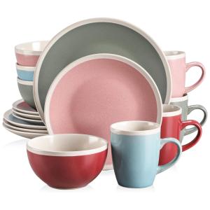 Aparelho de Jantar com 16 Peças em Cerâmica Faiança Incluindo Pratos e Bowls, Vancasso Seesami, Colorido