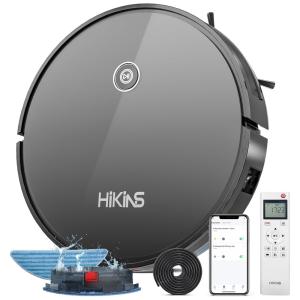 Aspirador Robô e Esfregão 3 em 1 com Carregamento Automático, Sucção de 1800Pa e Controle Remoto, App e WIFI, 110V, HiKiNS
