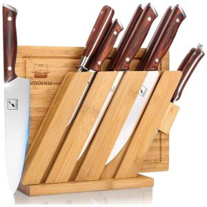 Conjunto de Facas em Aço Inoxidável com Bloco de Bancada, 10 Peças, IMARKU, Marrom