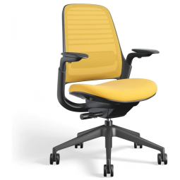 Cadeira de Escritório Ergonômica Giratória com Suporte Lombar e Altura Ajustáveis, Amarela, STEELCASE 435A00 50 5S98 6205 4ARM LUM CC