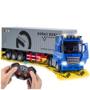 Caminhão Semi Truck de 9 Canais com Reboque de Metal, Controle Remoto 2.4Ghz, Luzes e Sons, WEMOKA