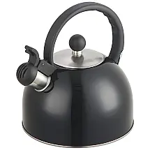 Chaleira de Chá 2L com Apito, Aço Inoxidável e Cabo Ergonômico, DFL INC., Preto