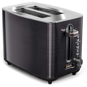Torradeira de 2 Fatias com 6 Níveis de Tostagem, Aço Inoxidável, 110v, CRUX 14806, Preto