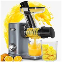 Centrifuga de Frutas com Calha de Alimentação Grande 50mm, Bandeja de 150mm e Trado Espiral de 8 Seções, 110V, Amzchef, Cinza