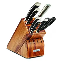 Conjunto de Facas em Aço Inoxidável de Alto Carbono Serrilhada com Bloco de Bancada, 8 Peças, Wusthof, Preto