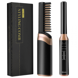 Mini Escova Alisadora Portátil Recarregável e Aquece em 15s, Bivolt, FERNIDA, Preto