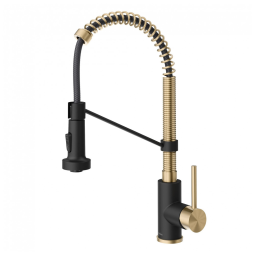 Torneira Cozinha Comercial com Pulverizador de Dupla Função, Alça Única, Kraus KPF-1610SFACBMB Bolden, Preto Fosco e Dourada