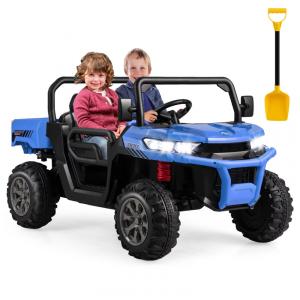 Carro Elétrico Infantil 2 Assentos com Caçamba, Pá, USB e Controle Remoto, 12V, Costzon, Azul