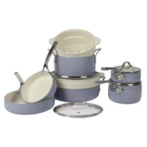 Jogo de Panelas e Frigideiras Antiaderentes em Alumínio com Revestimento Cerâmico, 12 Peças, Bloomhouse, Azul Pervinca