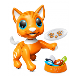 Robo Pets Gato Laranja – Robô Interativo com Controle Remoto, Gestos e Alimentação Programável para Crianças a Partir de 3 Anos