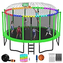 Cama Elastica Capacidade até 700 kg com Luz e Cesta de Basquete, LHX, Verde